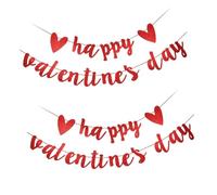 Warmhm Bannière Pailletée Saint-valentin Rouge Scintillante, 2 Ensembles Décoratifs pour Fête et Mariage, Bannière Décorative Joyeuse pour Intérieur et Extérieur, Guirlande Fanion