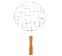 Warmhm Barbecue Ronde Acier Inoxydable avec Poignée Bois Panier à Grillades Renforcé pour Camping Extérieur Maille Anti-Chute pour Viande et Poisson