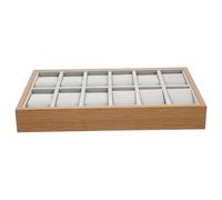 Warmhm Boîte De Rangement pour Montres en Bois avec 12 Compartiments Coffret Vitrine en Bois Naturel Organiseur De Montres pour Usage Domestique