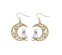 Warmhm Boucles d'Oreilles Pendantes Ajourées de Chat et Lune pour Femmes Bijoux Créatifs Design Élégant Accessoire de Mode pour Présents