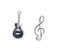 Warmhm Boucles Oreilles Créatives De Note De Musique Et Guitare Ornées De Petits Diamants Noirs Argenté Adaptées Pour Shopping Quotidien Et Fêtes