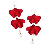 Warmhm Boucles Oreilles Pendantes Forme Ginkgo Rouge Ornements Élégants pour Festivals et Occasions Spéciales Style Chinois Perles Incluses