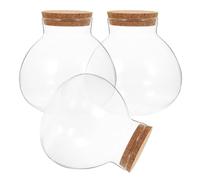 Warmhm Bouteille Écologique en Verre 15cm x 16cm avec Bouchon en Liège, Lot De 3 Pièces, Flacon Micropaysage Réutilisable pour Décoration Intérieure Et Mini Terrarium De Table