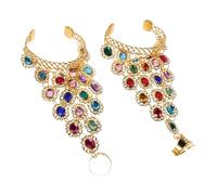 Warmhm Bracelet Femme Danse avec Bague Main Chaîne pour Performances Scéniques Accessoire Élégant pour Costumes de Danse Belly Dance