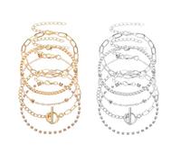 Warmhm Bracelets et Chaînes de Cheville Bohèmes pour Femme Ensemble 10 Pièces Ajustables Style Finition Dorée et Argentée Bijoux de Mode et Empilables
