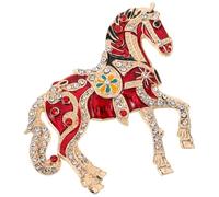 Warmhm Broche Cheval en Émail Rouge Strass Scintillants - Broche Épingle à Foulard Année du Cheval 2026 - Bijou Léger et Raffiné pour Mariage, Anniversaire et Nouvel An Chinois