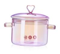 Warmhm Casserole Verre Borosilicate avec Double Poignée et Couvercle Haute Température pour Cuisson Soupe Ragoût Nouilles Cuisine Portable Pot Polyvalent Maison