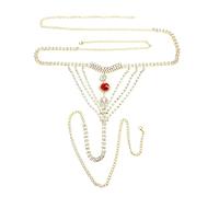 Warmhm Chaîne De Corps En Cristal Brillant Féminin Déco Corps Alliage Solide Pour Soirées Danse Et Mariage Style Taille Unique Rouge