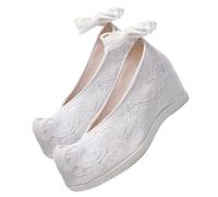 Warmhm Chaussures de Mariée Brodées en Coton à Talon Plat Blanc Taille 37 Chaussures de Danse Femme Légères et Antidérapantes Style Hanfu Traditionnel pour Mariage et Cérémonie