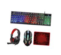 Warmhm Clavier De Jeu Rétroéclairé Et Souris De Jeu Filaire pour Gamers, Kit Casque Stéréo Et Tapis Souris Antidérapant, Équipement pour Bureau Et Gaming, Éclairage LED Multicolore