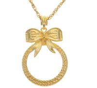Warmhm Collier Loupe de Lecture Suspendue 6X Grossissement Pendentif en Métal Doré Nœud Décoratif Bijou Grossissant Portable pour Lire Petits Caractères et Notices