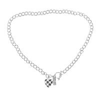 Warmhm Collier Pendentif Cœur à Motif Carreau en Acier Titane Chaîne Ras du Cou Fine et Légère pour Femme Bijou Décoratif Saint-Valentin Présent Romantique Élégant