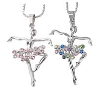 Warmhm Collier Pendentif Danseuse de Ballet 2 Pièces pour Filles Bijoux de Cou en Alliage Léger avec Cristaux Présent Ballerine Usage Quotidien et Tenues Mode Couleur Rose et