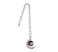 Warmhm Collier Pendentif Drapeau Palestinien en Argenté Pendentif Lune Brillant Collier Fantaisie pour Hommes et Femmes Bijoux Palestiniens Uniques