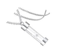 Warmhm Collier Urne Souvenir En Acier Inoxydable Pendentif Horloge De Sable Ouverture, Bijou Commémoratif Unisexe, Chaîne 60 Cm, Contenant Cendres, Accessoire Mémoire Élégant
