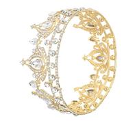 Warmhm Couronne de Mariée en Alliage et Cristaux Diadème de Princesse Doré N°1 Accessoire Coiffure Cérémonie et Bal Coiffe en Cristal pour Photo et Fête Costumée