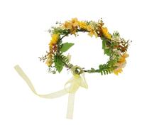 Warmhm Couronne de Tournesols Jaunes et Marguerites Synthétiques Feuilles Vertes Bandeau Floral Léger pour Femme et Fille Accessoire de Tête pour Mariée et Festival Serrage-Tête