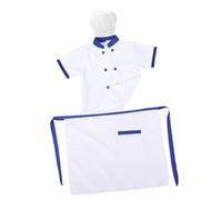 Warmhm Déguisement Chef Garçon Fille Set avec Tablier et Veste Manches Courtes Bleu Costume Cuisinier Respirant pour et Jeux de Rôle et Fêtes