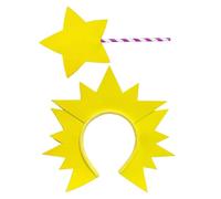 Warmhm Ensemble 2 Pièces Baguette Magique Étoile et Serrage-Tête Soleil Élastique en Mousse Légère pour Déguisement Fille Fête Anniversaire Halloween Cosplay Princesse