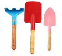 Warmhm Ensemble D’Outils De Jardinage Mini Pelle, Truelle Et Râteau à Manche en Bois pour Jardin, Kit Compact 3 Pièces Multifonction pour Planter, Creuser Et Repiquer, Acier Inoxydable Coloré