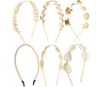 Warmhm Ensemble de 6 Serrage-têtes Métalliques Feuilles Dorées Perles Décoratives, Légers et Confortables, Bandeaux de Fête et Mariage pour Femmes, Accessoires Cheveux Élégants
