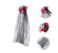 Warmhm Headband Halloween Day Of The Dead avec Voile Araignée et Crâne Tête pour Adultes Accessoire Floral Halloween Rouge Bleu Blanc