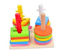 Warmhm Jeu Éducatif Bois Bloc Géométrique de Reconnaissance des Formes Couleurs Empilement pour Garçon Fille pour Développer Les Compétences Coordination Œil Main