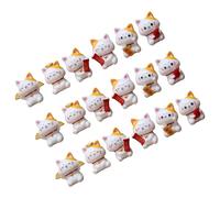 Warmhm Lot de 18 Mini Figurines Chat Amulette en Résine Décoration Micro-Paysage Mini-Statues Chinoises Porte-Chance Figurines pour Maison de Poupée et Jardin Miniature
