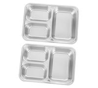 Warmhm Lot De 2 Assiettes Compartimentées En Acier Inoxydable 304, Petite Taille, 3 Compartiments, Plateaux De Service Alimentaire Pour Contrôle Diététique Et Repas Sains