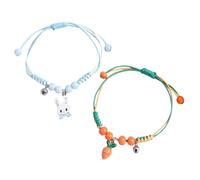 Warmhm Lot de 2 Bracelets de Couple Tressés à Cordon Motifs Lapin et Carotte Bracelets à Breloques pour Femmes et Hommes Bijoux Faits Main Présent Saint-Valentin Style Élève