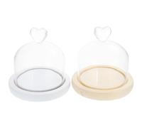 Warmhm Lot de 2 Cloches en Verre Décoratives Transparentes Base en Bois Blanc et Jaune, Couvercles pour Fleurs Éternelles et Micro-paysages, Décoration Intérieure Élégante et Protection