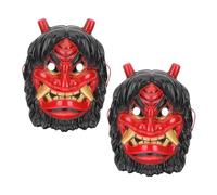 Warmhm Lot de 2 Masques de Démon Japonerie Tengu en Plastique Rouge Masque de Cosplay Intégral pour Fête Halloween Bal Masqué et Carnaval Accessoire Léger et Réutilisable pour Soirée