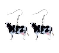 Warmhm Lot de 2 Paires de Boucles d'Oreilles Goutte en Acrylique Forme Vache Noire et Blanche Bijoux Animaux Fermiers Décoratifs pour Fête et Soirée Accessoires Légers pour Femmes et