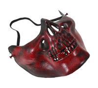 Warmhm Lot de 3 Masques Demi-Visage en Plastique Masque Partiel de Crâne Effrayant Rouge Ancien Taille Unique pour Costume Halloween et Soirée Cosplay Adulte