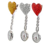 Warmhm Lot De 3 Montres De Poche D'infirmière Cœur Suspendues, Plastique Solide, Clip Sécurisé, Couleurs Blanc Jaune Rouge, pour Femmes Professionnelles en Milieu Médical