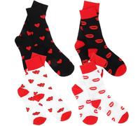 Warmhm Lot de 4 Paires de Chaussettes -Mollet en Coton Saint-Valentin - Chaussettes Chaudes d'Hiver Motifs Cœur et Lèvres - Couleurs Rouge Blanc et Noir - Unisexes pour Couples Usage