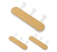 Warmhm Lot de 6 Patères Murales en Bois Blanc - Porte-manteau Mural à 3 Crochets Auto-adhésifs - Support Gain de Place pour Salle de Bain Couloir et Chambre - Crochet Mural Ferme