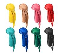 Warmhm Lot De 8 Foulards Durag Élastiques Longue Queue En Satin Uni Pour Femmes, Chapeau Pirate Unisexe, Enveloppement Antidérapant Multi-usage, Accessoires Cheveux Fins Et Perte De Cheveux