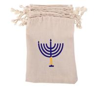 Warmhm Lot de 8 Pochettes en Coton Blanc à Cordon pour Hanoukka Paquet Légers Réutilisables pour Emballage Présent Décorations du Festival des Lumières pour Rangement Bonbons et