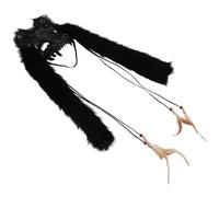 Warmhm Masque de Loup Réaliste Léger et Visibilité Claire en Peluche Noire Plume Simulée Accessoire pour Événements Cosplay et Fêtes Halloween