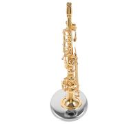 Warmhm Miniature Saxophone Soprano 9 CM en Cuivre Socle Modèle D’Instrument à Vent Décoratif pour Bureau et Maison Ornement Musical Miniature Boîte de Rangement en Cuir
