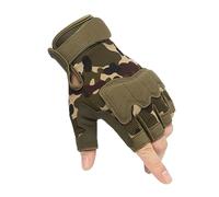 Warmhm Moufles Anti-coupures Demi-Doigts Antidérapants Tactiques en Tissu Respirant pour Hommes Usage Extérieur Cyclisme Sport Camouflage Vert m