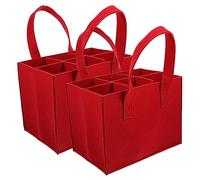 Warmhm Paquet de Transport pour Bouteilles Vin 6 Compartiments en Feutre Isotherme Amovible Portable Poignée Ergonomique pour Rangement Bouteille Présent Lot de 2 Rouge