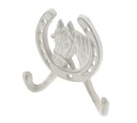 Warmhm Patère Murale Double en Fonte Fer Forgé Blanche Crochet Mural Tête de Cheval Rustique pour Entrée Chambre ou Salle de Bain Porte-Manteau Décoratif Vintage et Rangement Pratique