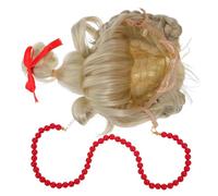 Warmhm Perruque Blonde Longue avec Noeud Rouge Tressée Pré-coiffée pour Déguisement Accessoire de Coiffure pour Filles et Femmes pour Fêtes