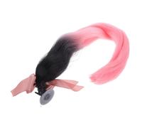 Warmhm Perruque Queue de Cheval Casque avec Ventouse Décoration Tressée Amovible Maintien Sécurisé Couleur Noire et Rose Accessoire Pratique pour Casque