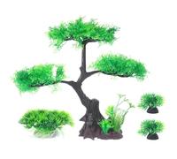 Warmhm Plantes Artificielles pour Aquarium Décoratif Plantes Plastiques Réalistes Accèssoires pour Aquarium Tortue et Cache Poisson Arbre Bonsaï Vert Compact