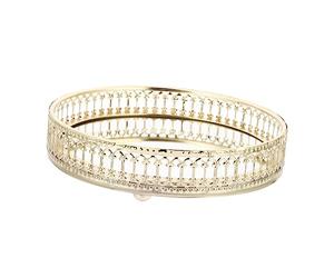 Warmhm Plateau à Bijoux En Fer Doré Petit Format Motif Ajouré Vertical, Plateau De Rangement En Verre Miroir, Pour Organisation Cosmétique Et Décoration D’intérieur, Assiette Multifonctionnelle