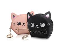 Warmhm Porte-Monnaie Mignon en Chat 2 Pièces Noir Et Rose Pochette à Monnaie Compacte Porte-clés Pratique pour Femmes pour Paquet à Main Design Adorable