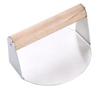 Warmhm Presse à Hamburger Manuelle Ronde en Acier Inoxydable et Bois | Surface Lisse Antiadhésive, Fond Plat, Poignée Dévissable, pour Galettes et Smash Burgers au Gril